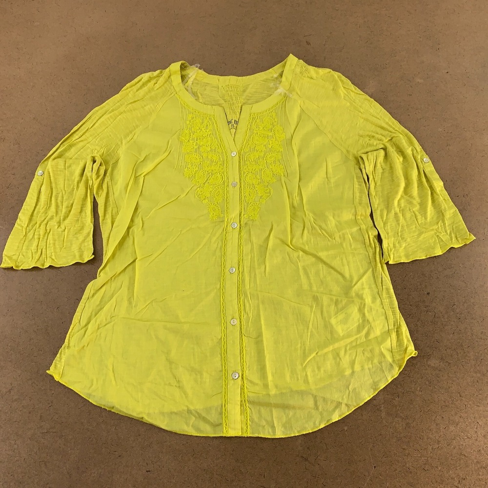 Code Bleu Women's Size XL Mandalay Lime Embroidered Button Through Blouse NWT